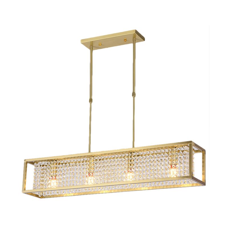 Cuboid Island Pendant Contemporary Iron Frame 4 Lights Chrome/Gold Chandelier with Clear Crystal Drops