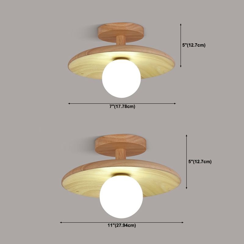 Contemporary Globe Flush Light Fixture Wood 1 Light Flush Mount Ceiling Light in Brown