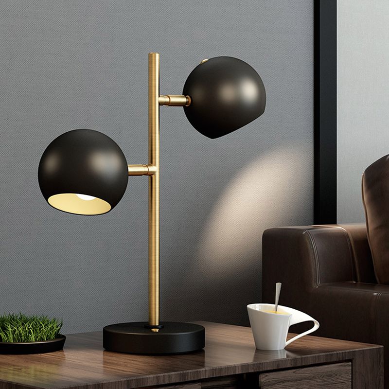 Black Spherical Table Light Modern Style 2 Heads Metal Night Lighting for Bedroom