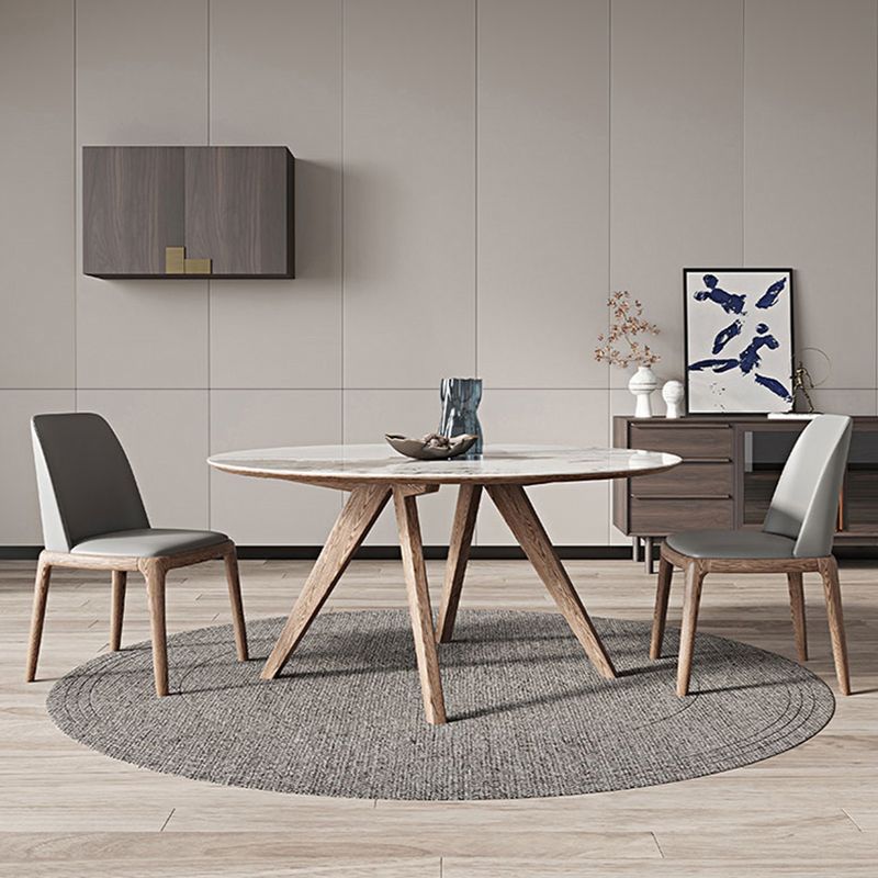 White Sintered Stone Top Table Round Home Kitchen Dinner with Natural Legs