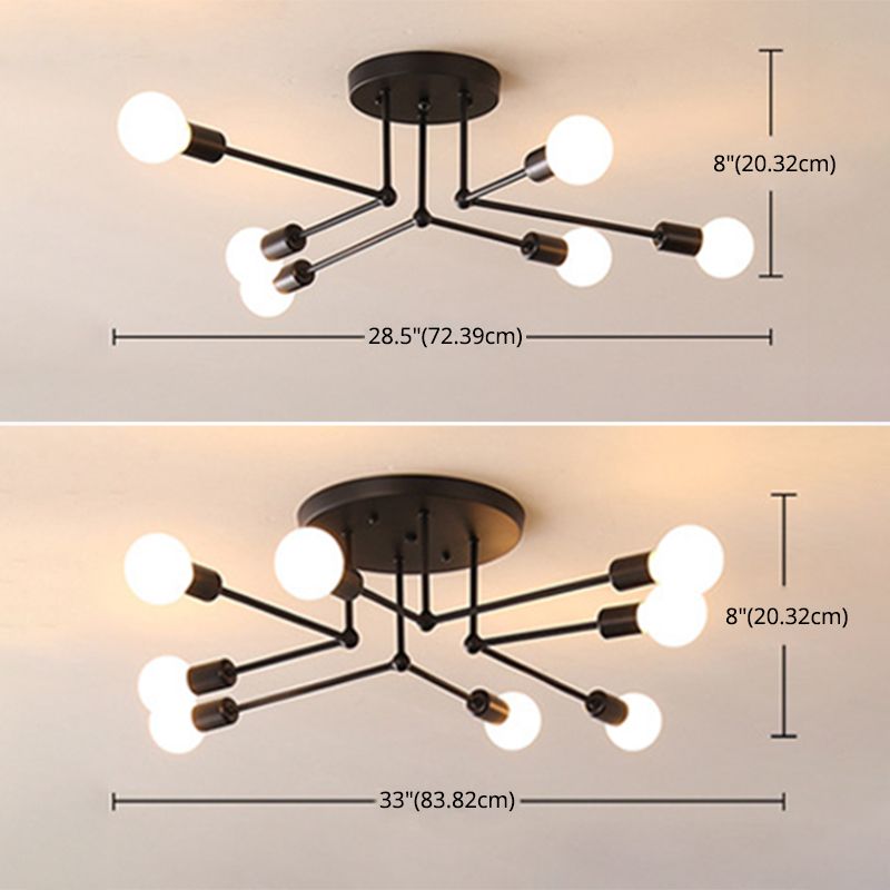 Sputnik Ontwerp Semi Flush Mount Licht Industriële Minimalist Exposed Bulb Slaapkamer Metalen Plafond Flush Mount