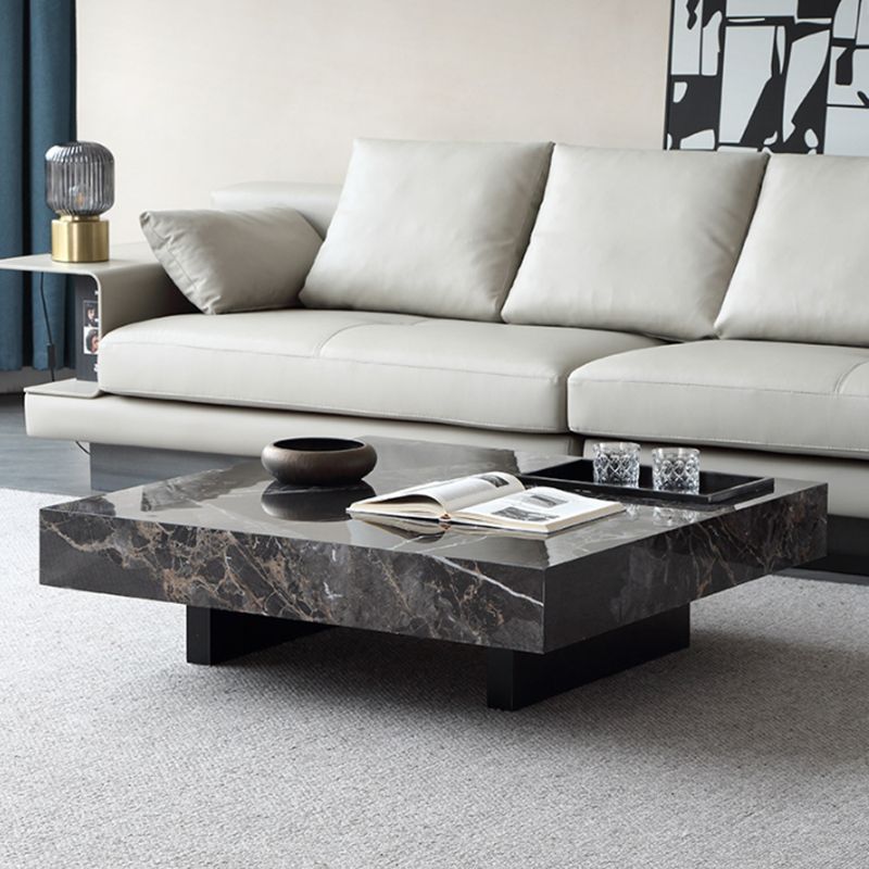 Glam Square Slate Coffee Table Stainless Steel Sled Cocktail Table