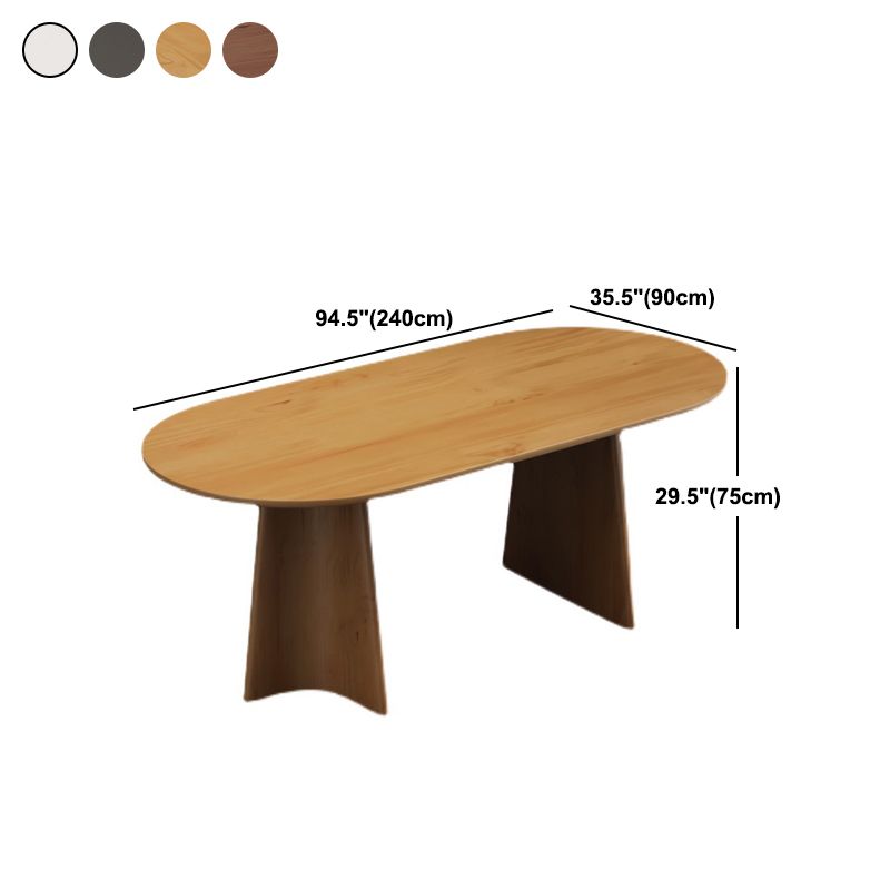 Oval Solid Wood Dining Table Modern Furniture with Double Pedestal in Matte Finish Indoors