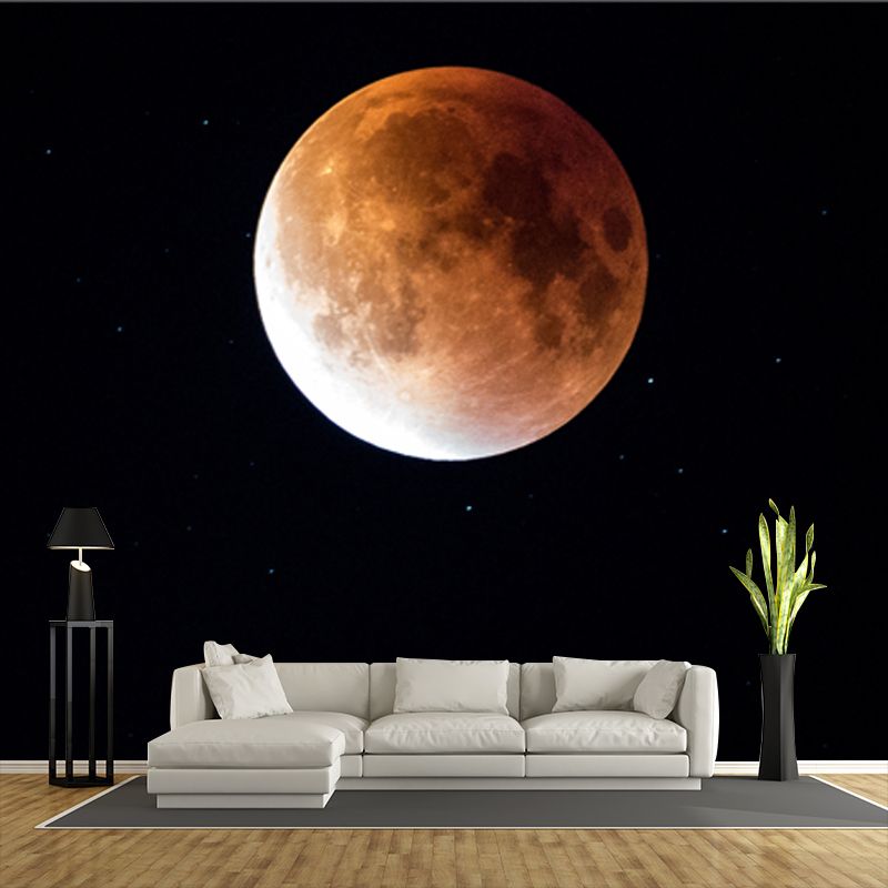 Astronomy Moon Mural Wallpaper Contemporary Smooth Wall Decor in Yellow on Black