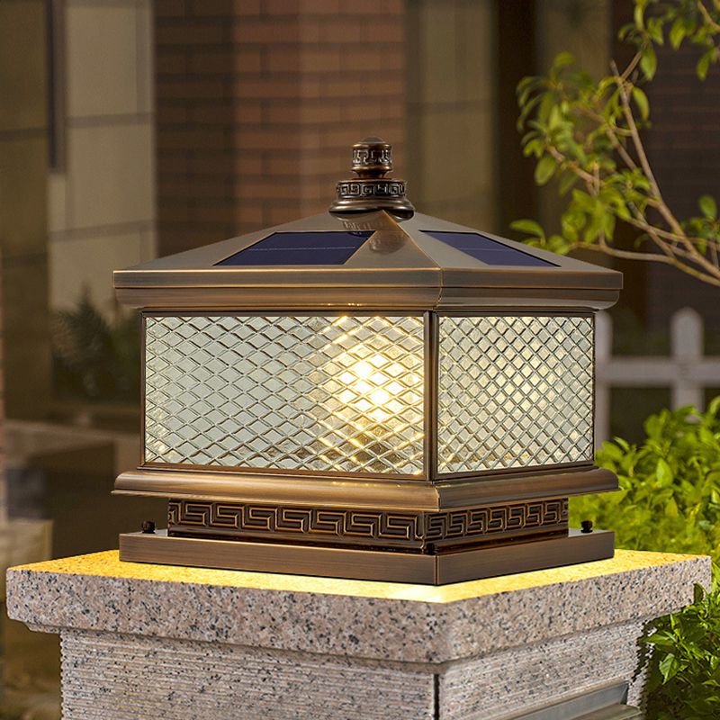 Rectangular Shape Metal Solar Pillar Lamp Modern 1-Light Outdoor Waterproof Light