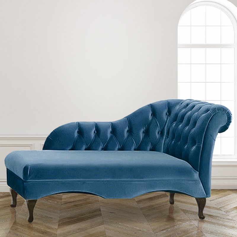 Living Room Rolled Arms Chaise Modern Style Velvet Chaise with Two Arms