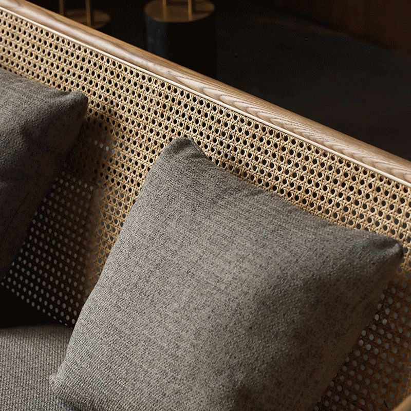 Sloped Arm Fabric Sofa in Grey Tropical Sofa with Bolster Pillows