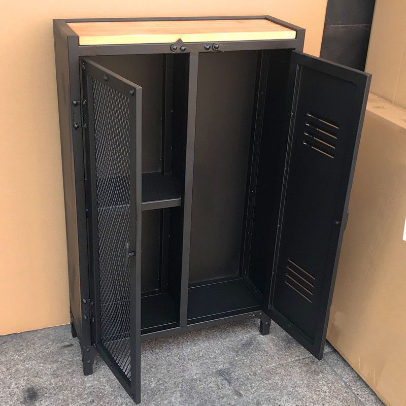 Industrial Style 39.4" Tall Chest 2 - Door Iron Accent Cabinet in Black