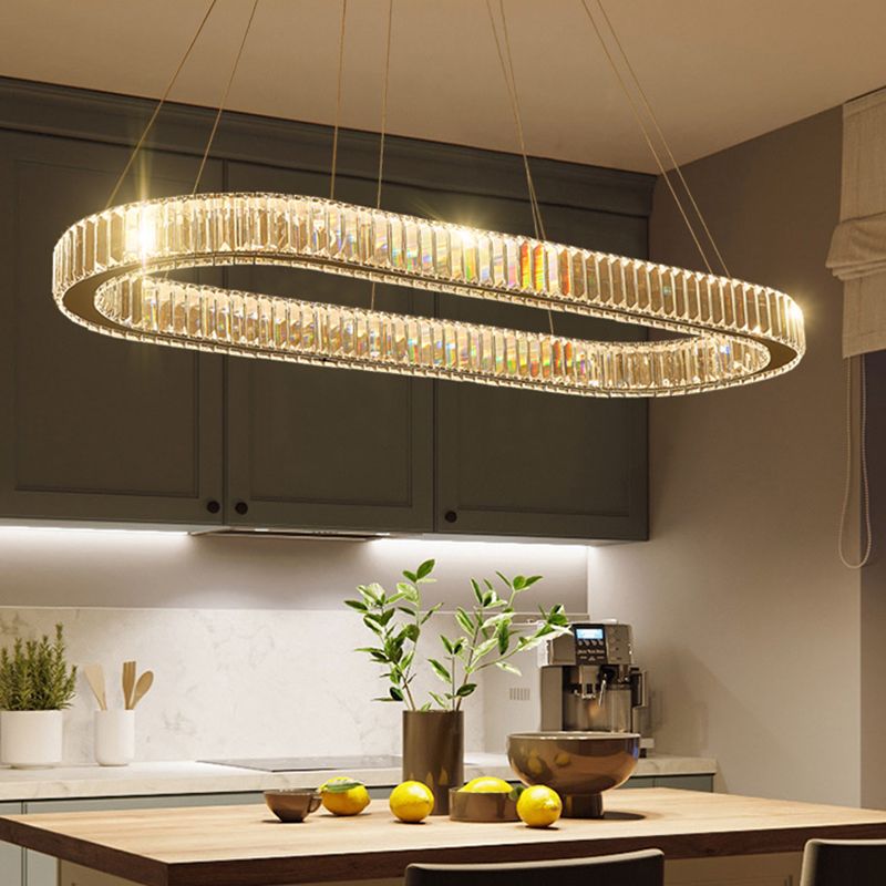 Minimalist Crystal Hanging Lamp, Luxury Linear Shade Hanging Light in Gold for Dinner Table