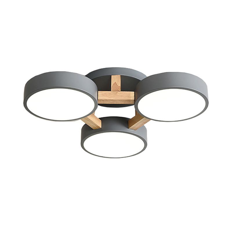 Nordic Round Ceiling Light Wood Macaron LED Flush Mount Light for Living Room