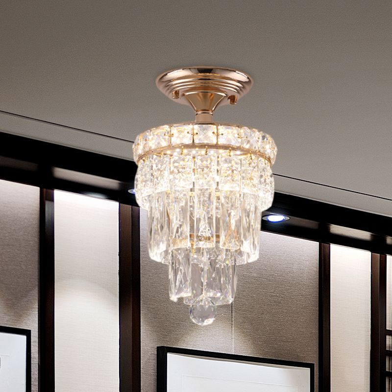 LED Semi Flush Deckenleuchte modernistische gestickte, verjüngte rechteckige geschnittene Kristallspüschhalterung in Gold