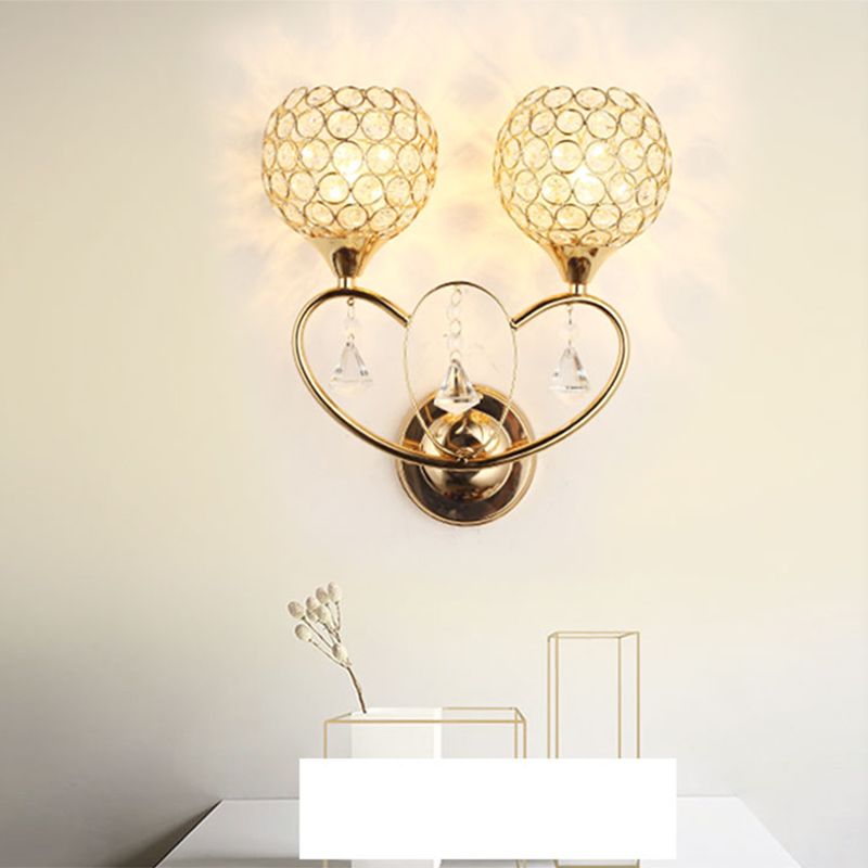 Crystal Ball Shaped Sconce Lighting Contemporary Gold Finish Wall Light for Living Room