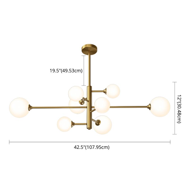 Contemporary Simplicity Molecular Chandelier White Glass Orb Brass Hanging Light for Dining Room