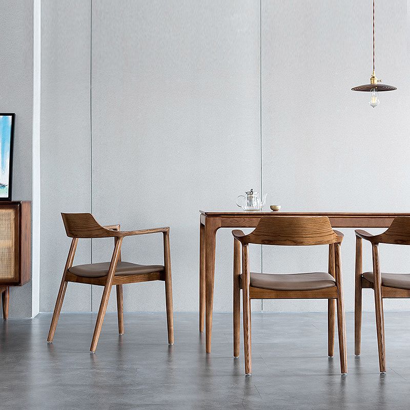 Silla de comedor de madera tradicional, sillas de comedor de cuero sintético para uso doméstico