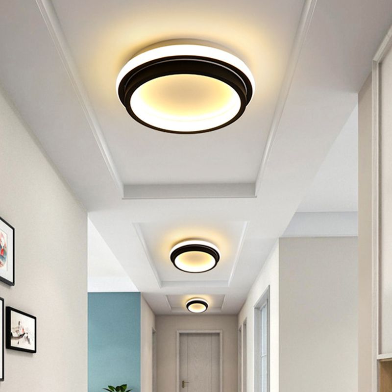 Minimalist LED Ceiling Mount Lamp Iron Black and White Square/Round Small Flush Light in Warm/White Light with Recessed Diffuser