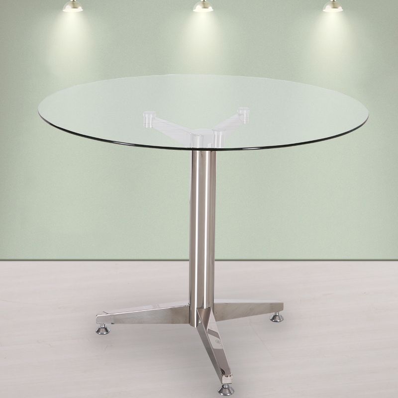Modern Round Dining Room Table Tempered Glass Table with Pedestal Base