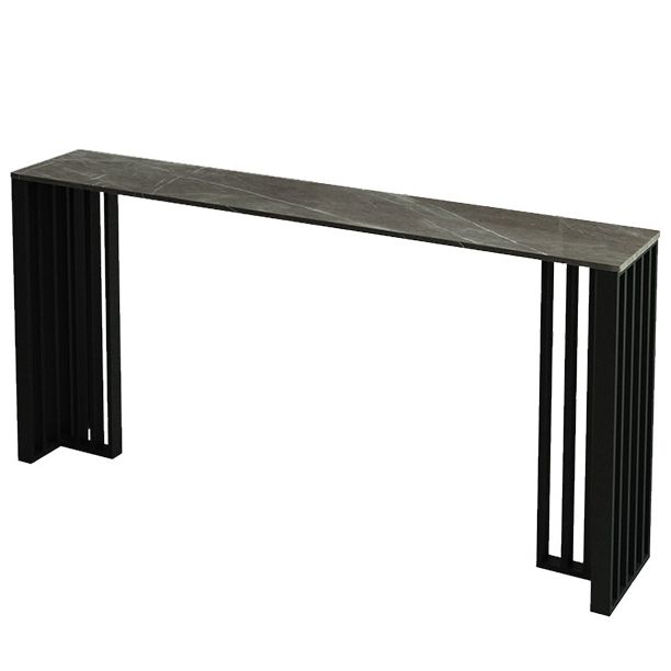Rectangle Stone Bar Dining Table Contemporary Bar Table with Double Pedestal Base