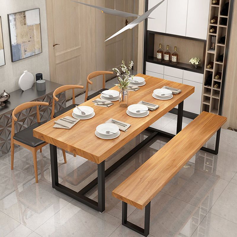 Industrial Natural Finish Dining Table Set 1/2/5 Pcs Solid Wood Dinette Set for Home