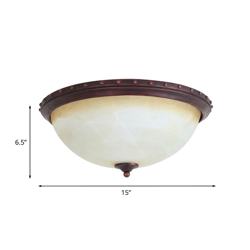 Opal Glass Bowl Flush Light Fixture Traditional 2 Heads Foyer Ceiling Flush Mount in Brown