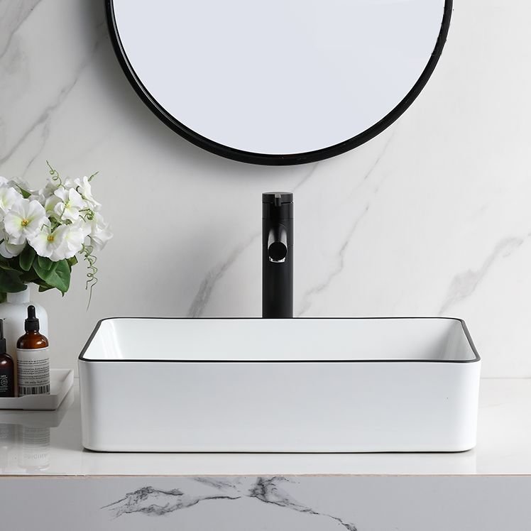 Contemporary Bathroom Sink Rectangular Porcelain Vessel Sink with Pop-Up Drain