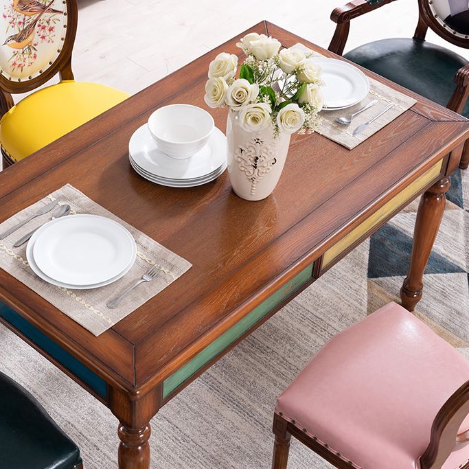 Mesa de comedor rectangular de mediados de siglo, mesa de comedor de madera maciza de caucho con 4 pies