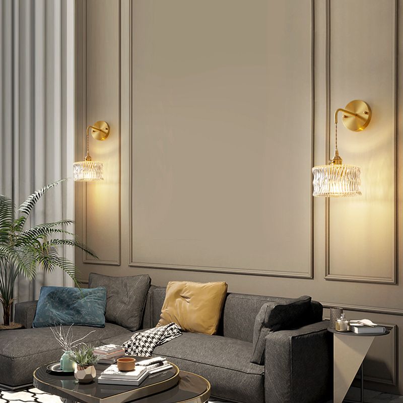 Industrial Style 1 Light Wall Light Geometric Shade Glass Wall Light Sconce in Brass