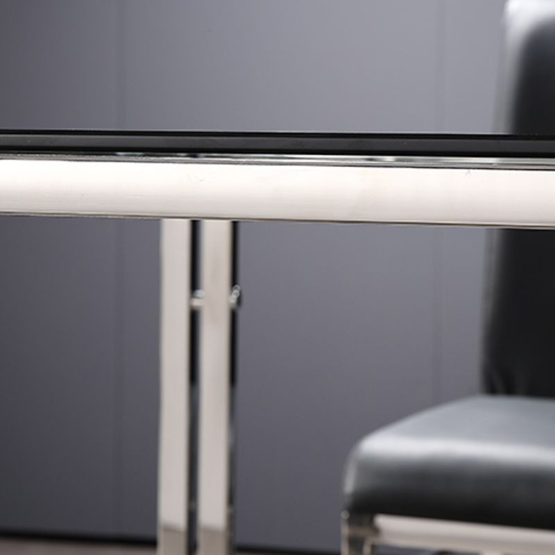 Contemporary Style Tempered Glass Top Dining Table 4 Legs Table for Dining Room