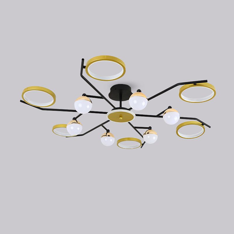 Gold verzweigte Deckenlampe postmoderne Metall -LED -Halbflush -Halterung Licht