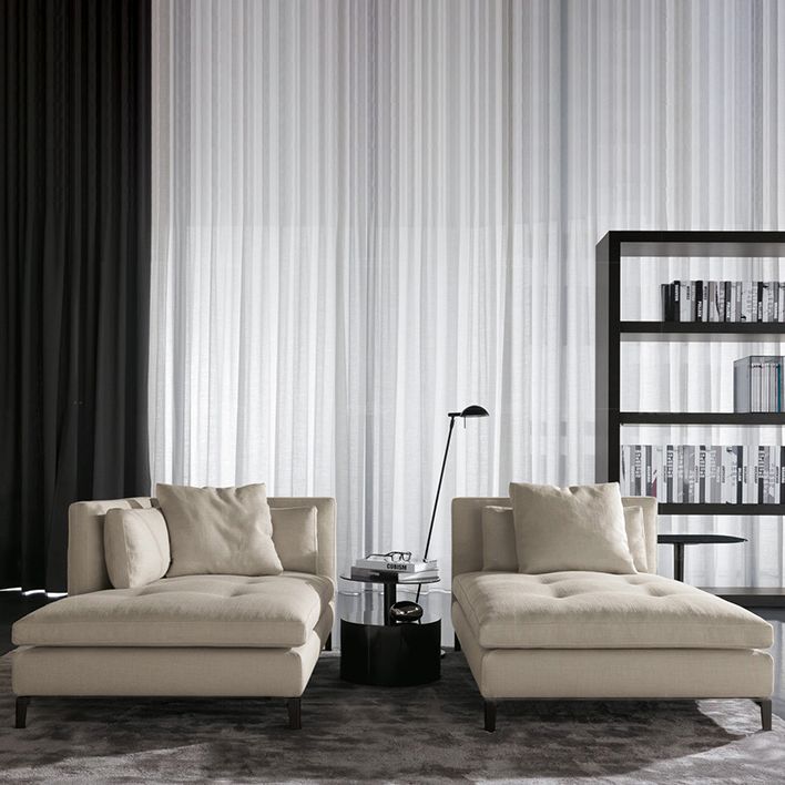 Living Room Chaise Square Arms Modern Chaise Lounge with Cotton Upholster