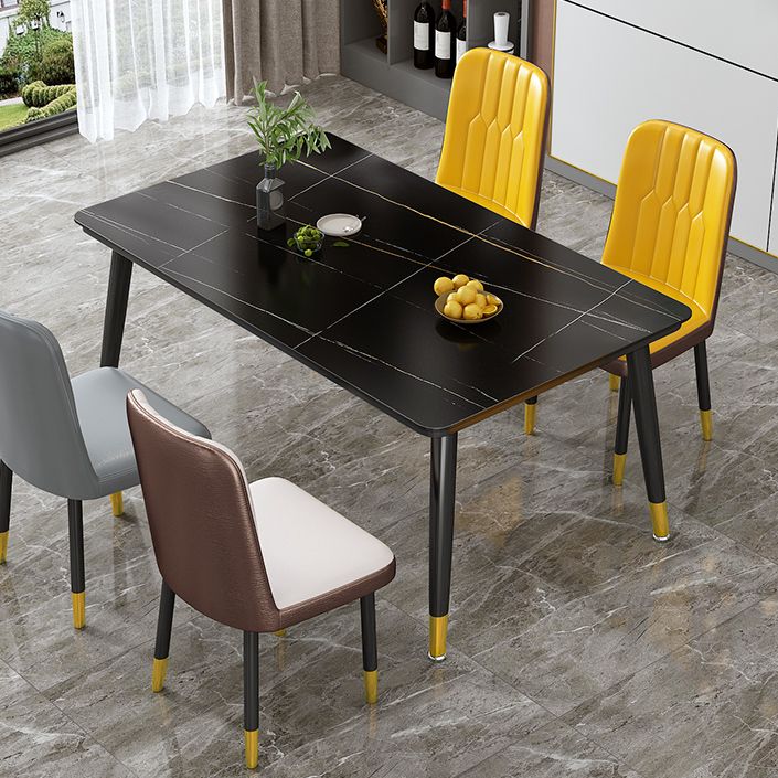 Mesa de forma rectangular estándar glamorosa mesa de comedor de cocina de piedra sinterizada con 4 patas base