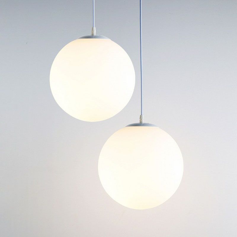 Opaque Glass Spherical Hanging Lamp Modern 1 Head White Pendant Lighting for Dining Room