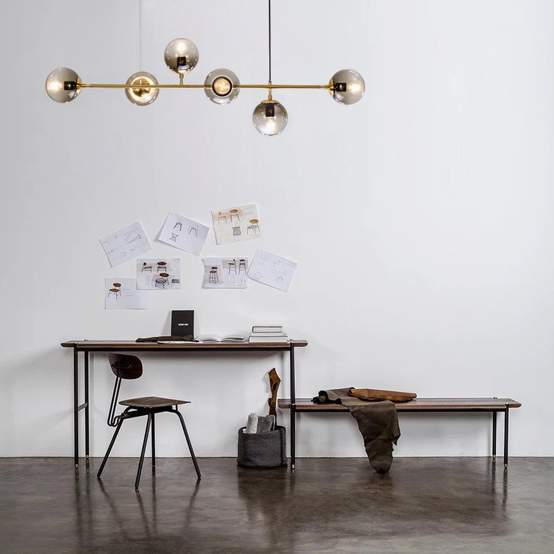 Globe Hanging Light Fixture Contemporary Smoke Gray Glass 6 Heads Gold Island Light