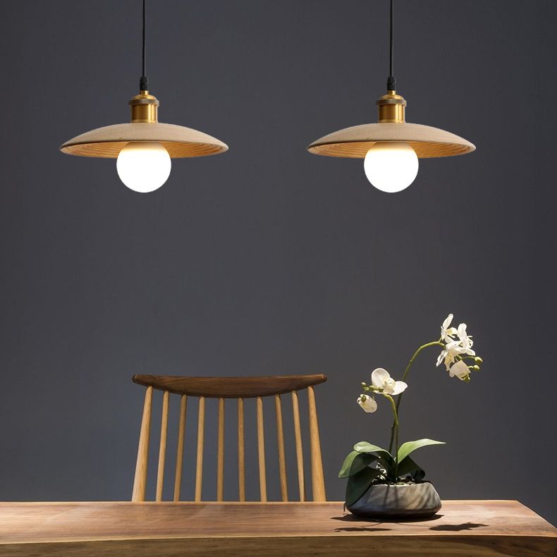 Untertassen -Form der Deckendeckel Anhänger Lampe Holz 1 Glühbirne Einfachheit hängend Licht hängen