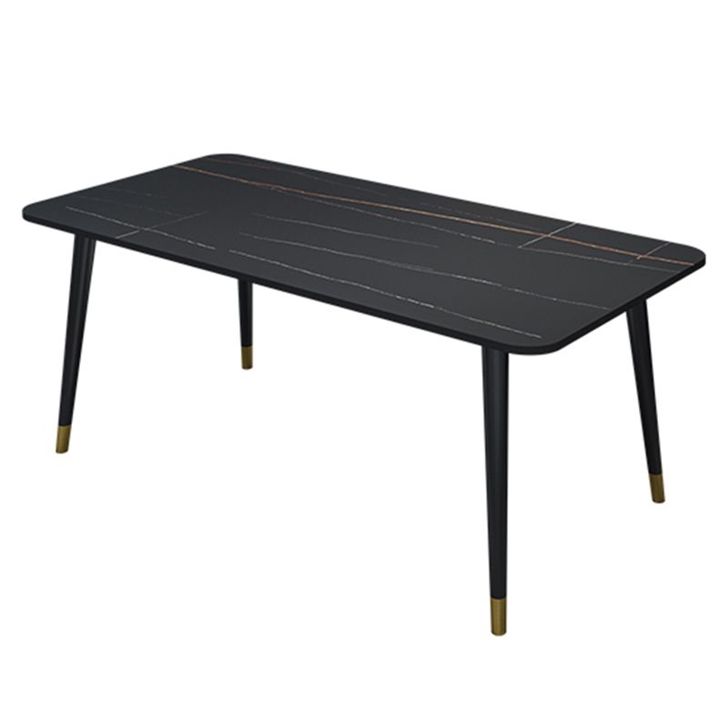 Black Rectangle Dining Table Set 1/2/5/7 Pieces Stone and Metal Dinette Set