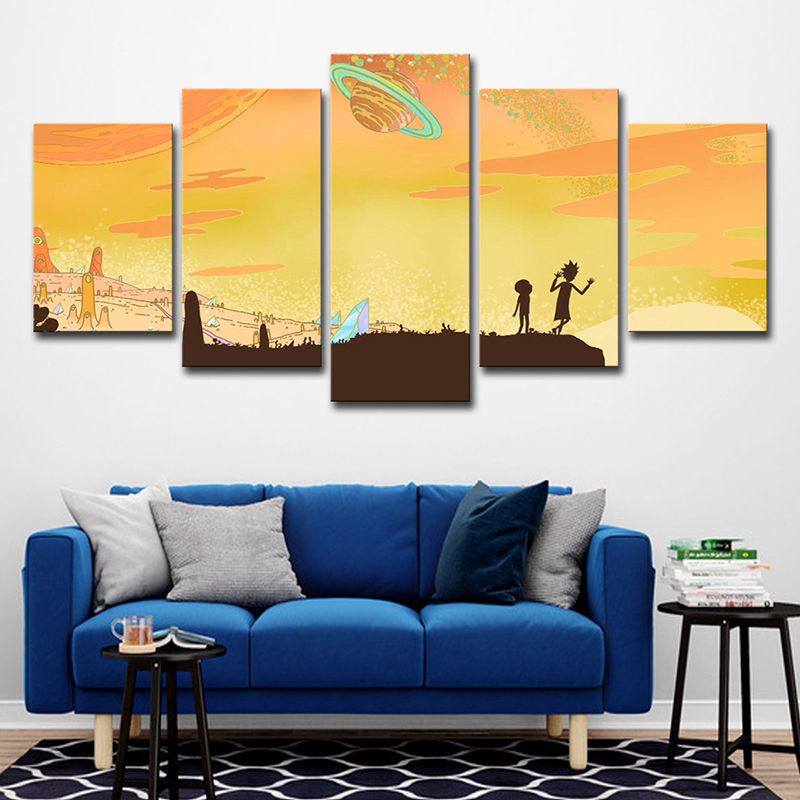 Cartoon the Other World Canvas Yellow Multi-Piece Wall Art Print for Living Room