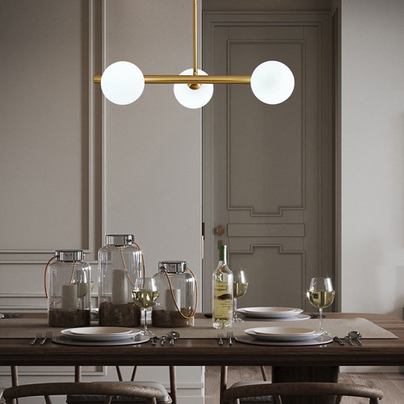 Glass Brass Island Light in Modern Creative Style Copper Globe Pendant Light for Dining Room