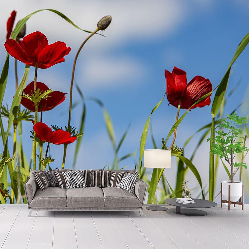 Contemporary Wall Mural for Bedroom Decor with Blossoming Flower Design