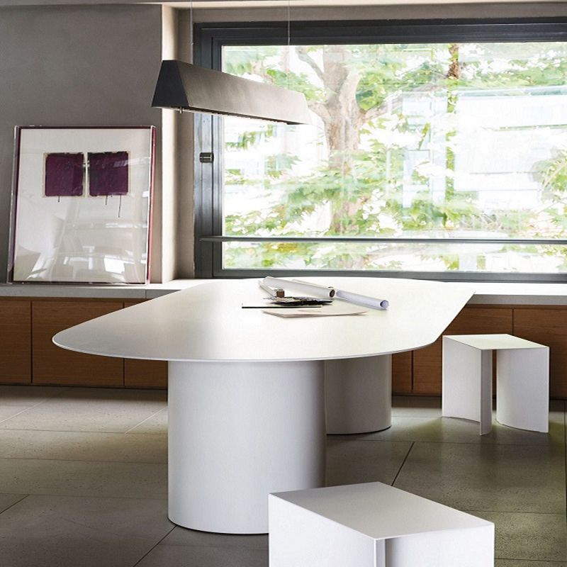 Tavolo da pranzo ovale in legno massiccio contemporaneo tavolo da pranzo cucina con doppia base di piedistallo