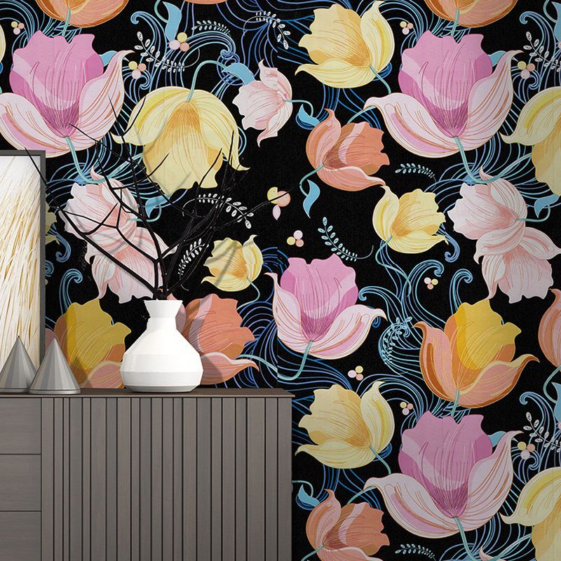 Dormitory Wallpaper with Multi-Colored Tulip and Floral Pattern, 17.5-inch x 19.5-foot, Non-Pasted