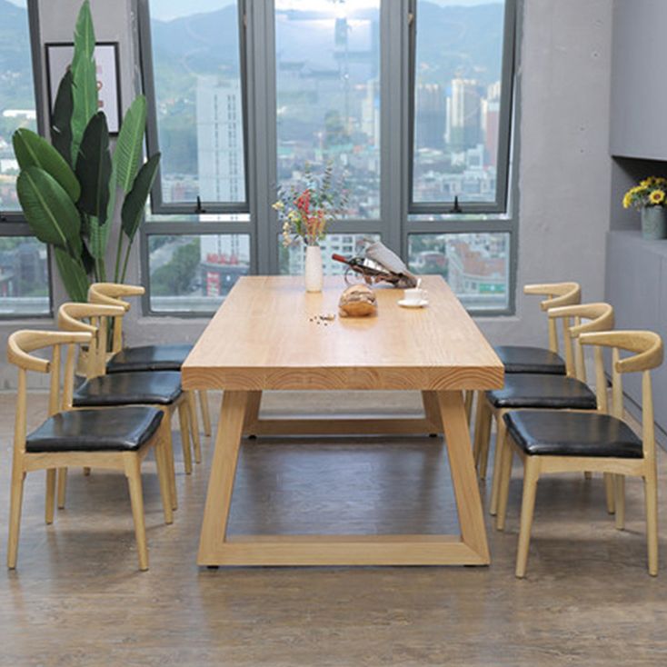 Rectangle Pine Solid Wood Table Modern Dining Table in Nature with Double Pedestal