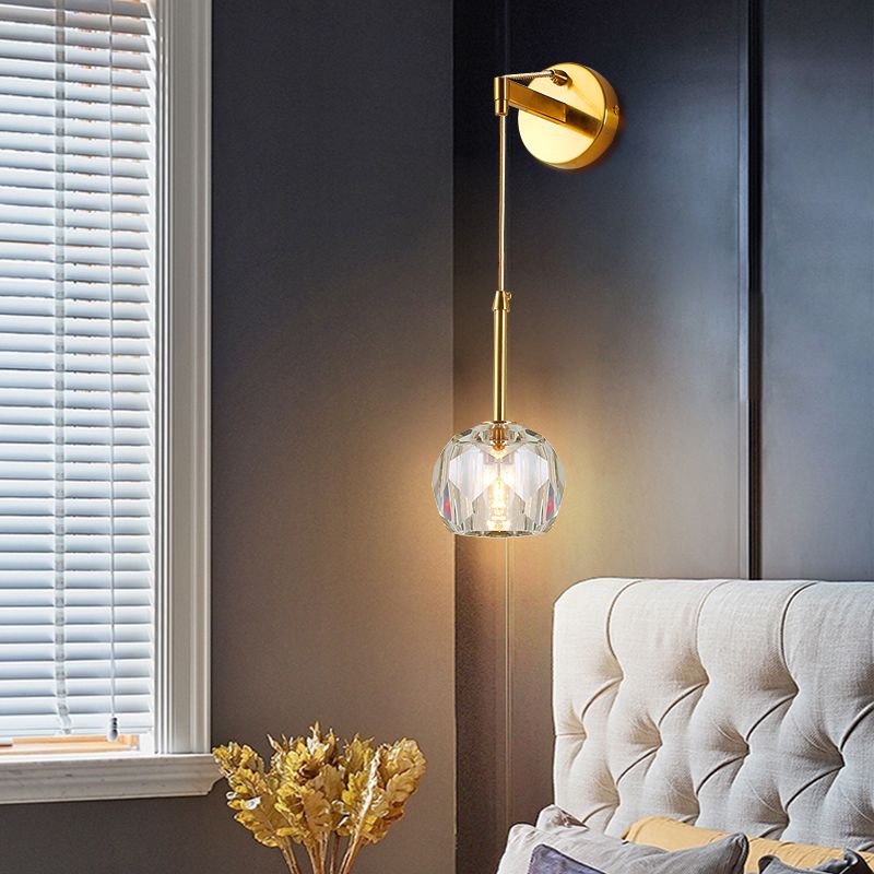 Modern Sphere Wall Mount Light Fixture 1 Light Sconce with Crystal Shade for Living Room
