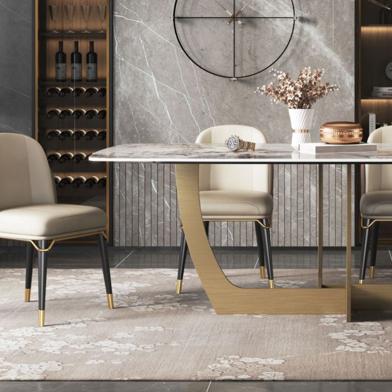 Metal Traditional Luxury Rectangle Table Sintered Stone Table for Dining Room and Kitchen