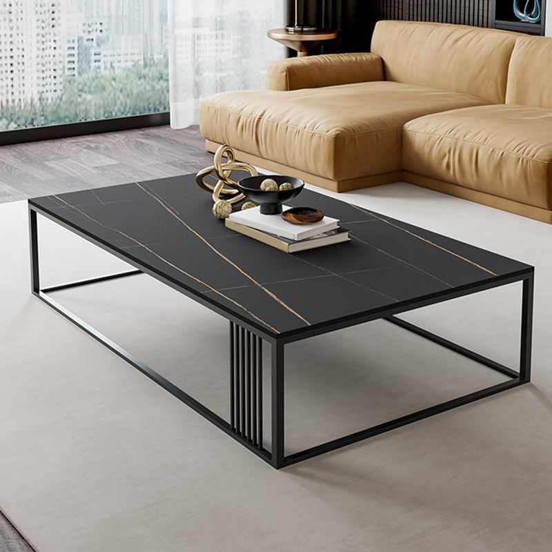 Metal Frame Rectangular Coffee Table Stone Top Cocktail Table