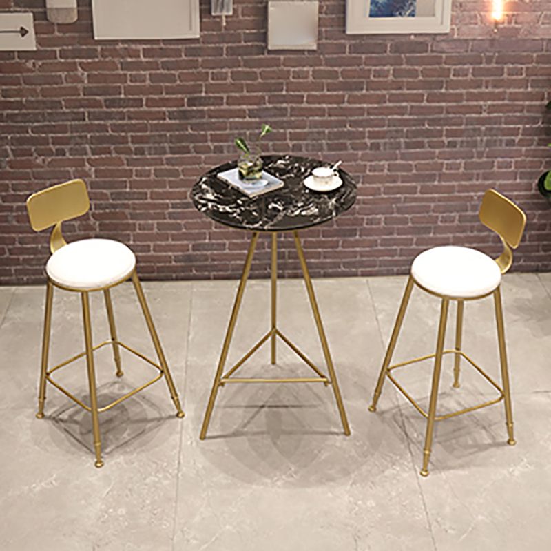 Glam Style Gold Iron Bar Table Round Top Marble Indoor Bistro Table - 23.6"W x 41.3"H