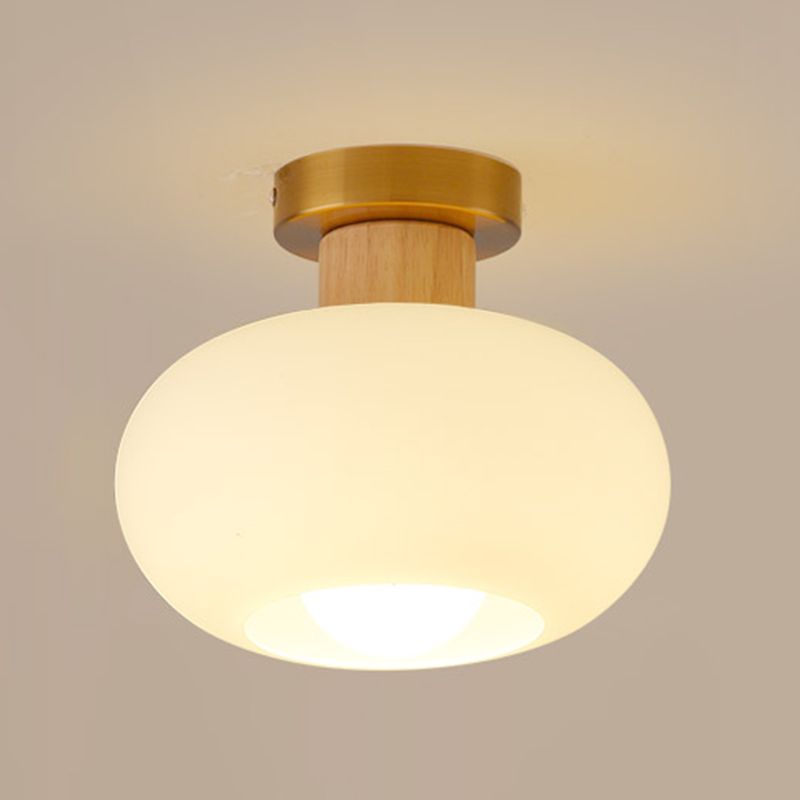 Contemporary Flush Mount Light Wooden Glass Flush Mount Ceiling Light Fixture