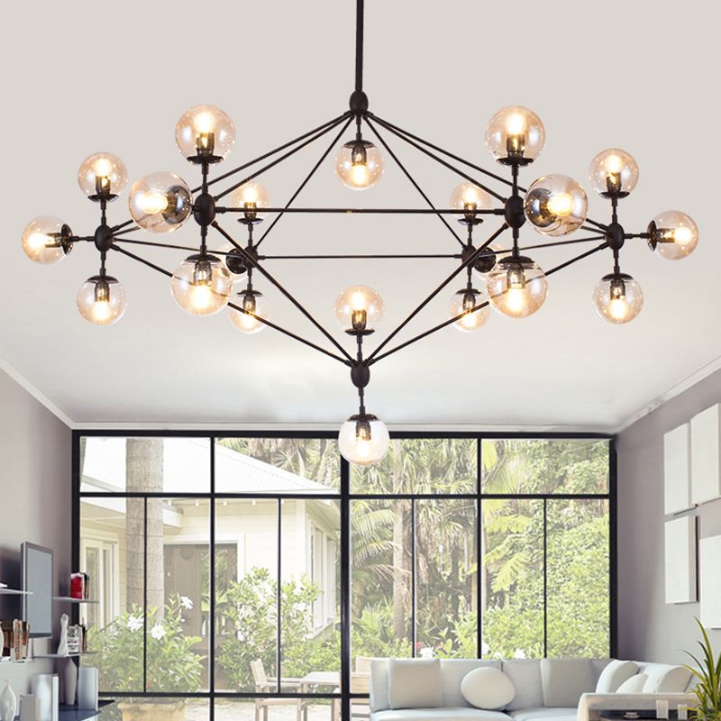 Lámparas colgantes negras de araña de metal nórdica con sombra de vidrio para sala de estar