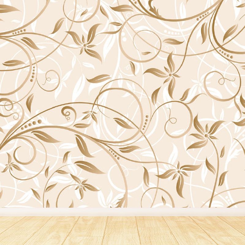 Huge Flower Branch Mural for Bedroom Florentine Wall Art in Beige, Stain Resistant