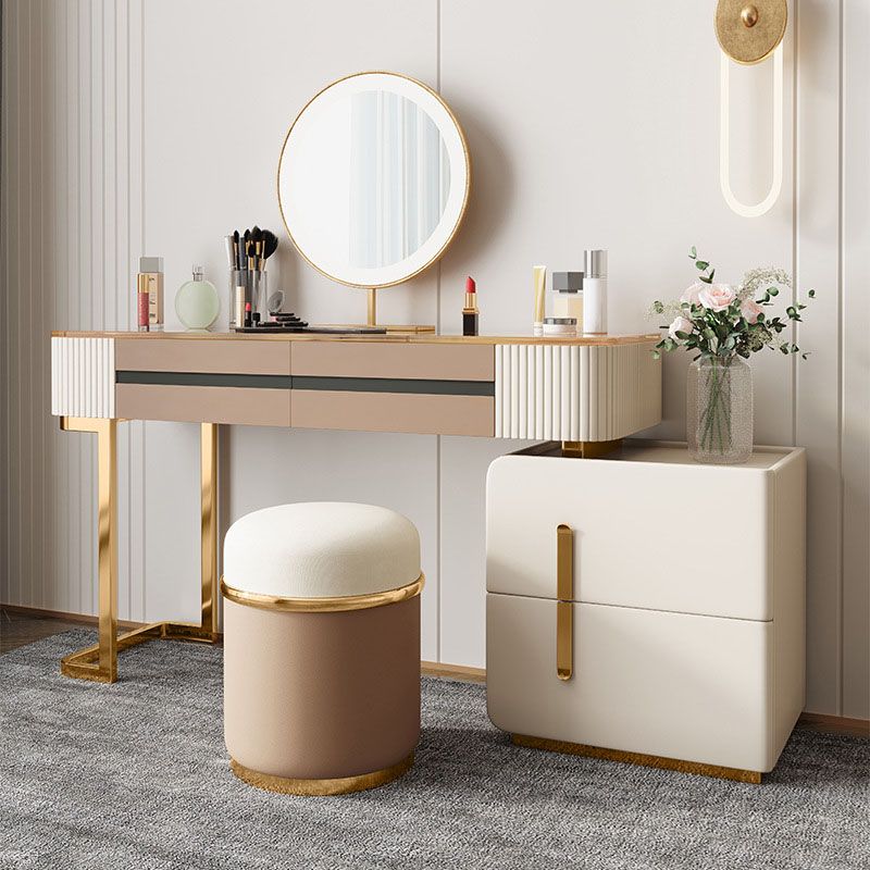 Glam Wood Makeup Vanity Desk Glass Top 4 Drawer Dressing Table