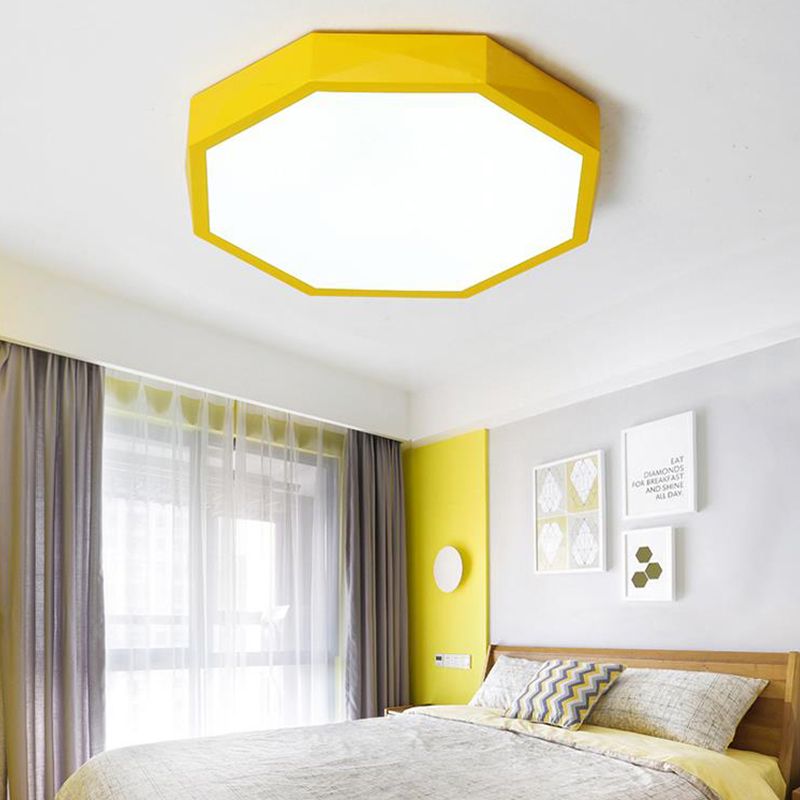 Acrylic Octagon Ceiling Mount Minimal LED Pink/Yellow/Blue Flush Mount Lighting Fixture in Warm/White Light, 16.5"/20.5" W