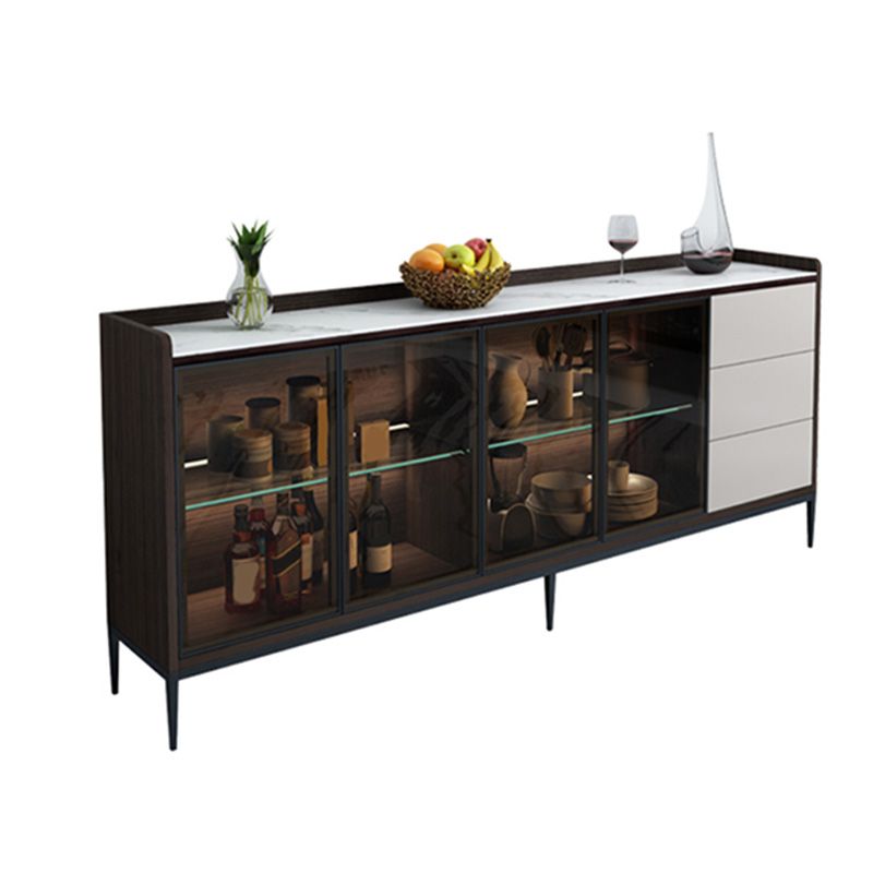 Glam Cabinets Buffet Stand 3 Drawers Glass Doors Buffet Sideboard